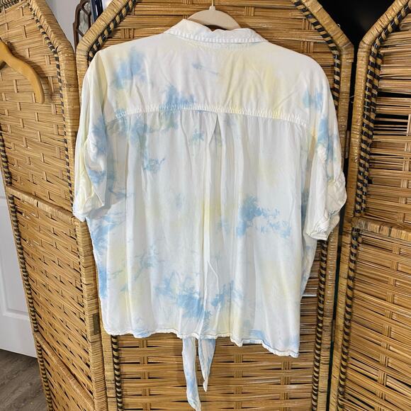 Caffé Marrakesh Tie Dye Button Down Shirt XL Rayon Blue White Short Sleeve - Picture 2 of 7